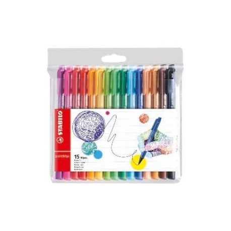 STABILO pointMax - Penna punta in fibra - colori assortiti - inchiostro base acqua - 0.8 mm - larga (pacchetto di 15)