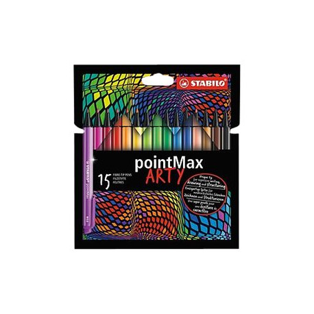 STABILO pointMax - Penna punta in fibra - colori assortiti - inchiostro base acqua - 0.8 mm - medio (pacchetto di 15)