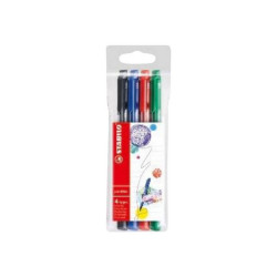 STABILO pointMax - Penna punta in fibra - nero, verde smeraldo, carminio, blu ultramarino - inchiostro base acqua - 0.8 mm - la