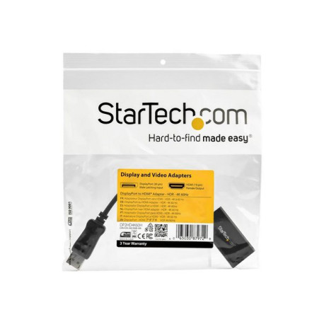 StarTech.com Adattatore DisplayPort a HDMI 4K 60Hz - Convertitore video attivo da DP 1.4 a HDMI 2.0 - Dongle/Cavo adattatore pe