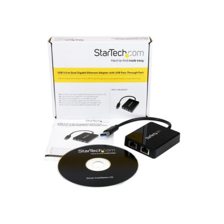 StarTech.com Adattatore USB 3.0 a doppia porta RJ45 con porta USB integrata - Scheda di rete esterna NIC LAN USB a Gigabit (USB