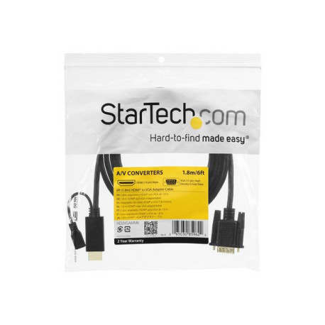 StarTech.com Cavo Convertitore attivo HDMI a VGA - Adattatore HDMI a VGA M/M - 1920x1200 / 1080p Nero da 1,8m - Cavo adattatore