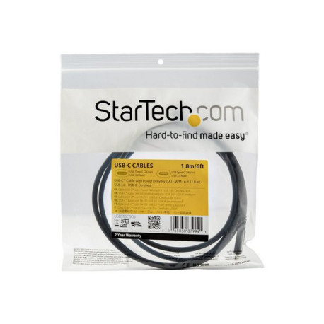 StarTech.com Cavo USB-C a USB-C da 1.8 m - PD 100W 5A - USB3.0 (5Gbps) - Conforme USB-IF - Certificato funziona con Chromebook 