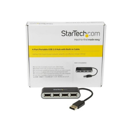 StarTech.com Hub USB 2.0 portatile a 4 porte con cavo integrato - Perno e Concentratore USB compatto - Mini Hub USB2.0 - Hub - 