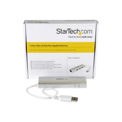 StarTech.com Hub USB 3.0 a 3 porte con Adattatore NIC Ethernet Gigabit Gbe in alluminio con cavo integrato perfetto per MacBook