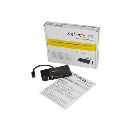 StarTech.com Hub USB 3.0 a 3 porte con Gigabit Ethernet e Power Delivery - Hub USB Tipo C con GbE Alimentato - Hub - 3 x SuperS