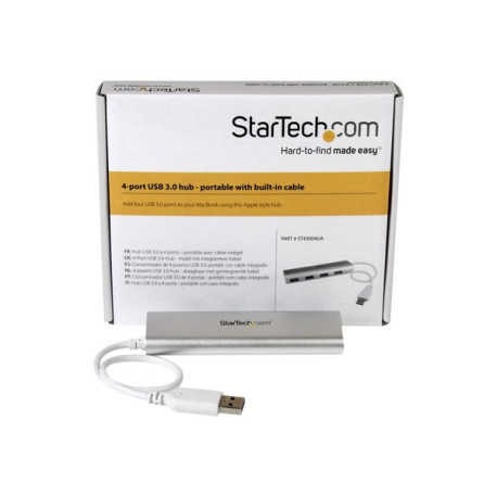 StarTech.com Hub USB 3.0 a 4 porte compatto e portatile con cavo integrato - Hub USB in alluminio perfetta per MacBook - Argent