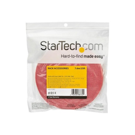 StarTech.com Rotolo di nastro con chiusura a strappo da 7,6 m - Rosso (HKLP25RD) - Bloccaggio con aggancio a cappio - 7.62 m - 