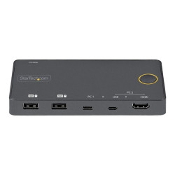 StarTech.com Switch KVM ibrido HDMI + USB-A e USB-C a 2 porte - Monitor singolo HDMI 2.0 4K 60Hz - Switch KVM compatto per desk