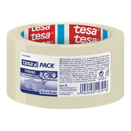 Tesapack Strong - Nastro da imballaggio - 50 mm x 66 m - polipropilene orientato biassialmente - trasparente