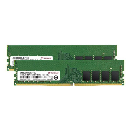 Transcend JetRAM - DDR4 - kit - 32 GB: 2 x 16 GB - DIMM 288-PIN - 3200 MHz / PC4-25600 - CL22 - 1.2 V - senza buffer - non ECC