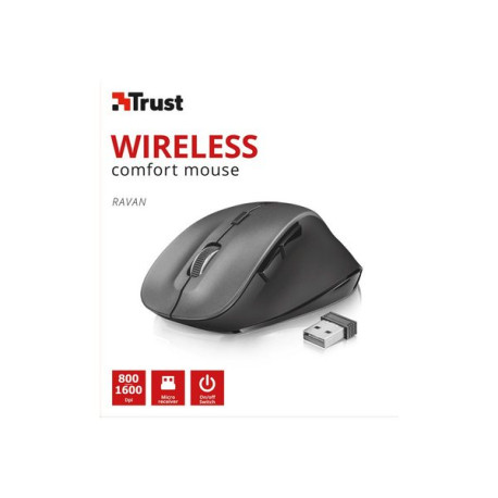 Trust Ravan - Mouse - ergonomico - per destrorsi - ottica - 6 pulsanti - senza fili - 2.4 GHz - ricevitore wireless USB