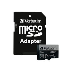 Verbatim PRO - Scheda di memoria flash (adattatore a SD in dotazione) - 64 GB - UHS Class 3 / Class10 - 300x/600x - UHS-I micro