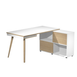 Workstation Maxi - gambe in legno - 160 x 140 x H 81,5 cm - bianco / rovere - Artexport