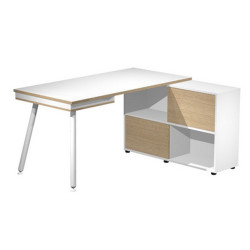 Workstation Midi - gambe in metallo - 130 x 120 x H 81,5 cm - bianco / rovere - Artexport