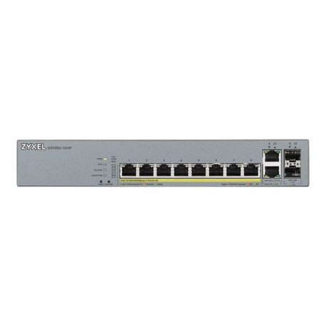 Zyxel GS1350-12HP - Switch - intelligente - 8 x 10/100/1000 (PoE+) + 2 x 10/100/1000 (uplink) + 2 x Gigabit SFP (uplink) - desk