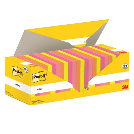 Blocco foglietti Post it  Super Sticky - 654-COL-VP24 - 76  x 76 mm - colori assortiti - 90 fogli - Post it  - conf. 24 blocchi