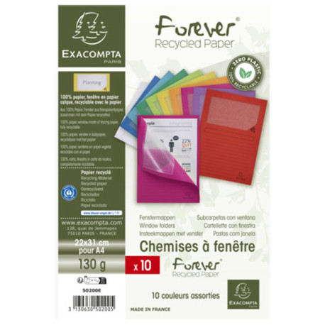 Cartellina a L Forever - con finestra - 130g - 22 x 31 cm - colori assortiti - Exacompta - conf. 10 pezzi