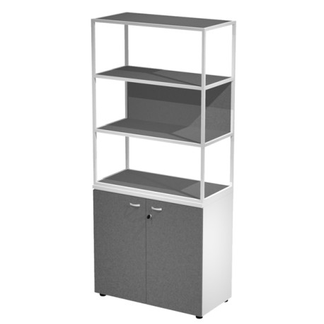 Libreria alta metal + armadio basso Essence - 90 x 46 x 204 cm - Bianco/antracite/antracite/bianco - Artexport