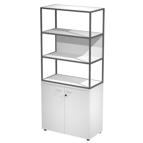 Libreria alta metal + armadio basso Essence - 90 x 46 x 204 cm - Bianco/bianco/bianco/antracite - Artexport