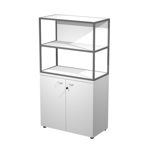 Libreria media metal + armadio basso Essence - 90 x 46 x 165 cm - Bianco/antracite - Artexport