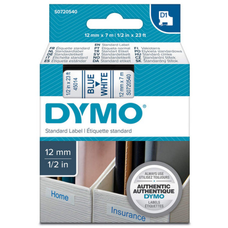 Nastro D1 450140 - 12 mm x 7 mt - blu/bianco - Dymo