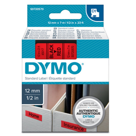 Nastro D1 450170 - 12 mm x 7 mt - nero/rosso - Dymo