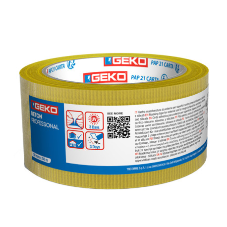 Nastro mascheratura telato BETON - per esterni e superfici ruvide - 5 cm x 50 m - giallo - Geko - conf. 3 pezzi