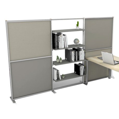 Parete divisoria/libreria Tetrix - 307 x 180,5cm - profilo silver - lino cancun/grigio cera - Studio T