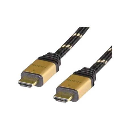 roline - Cavo HDMI con Ethernet - HDMI maschio a HDMI maschio - 1 m - a doppia schermatura - nero, oro