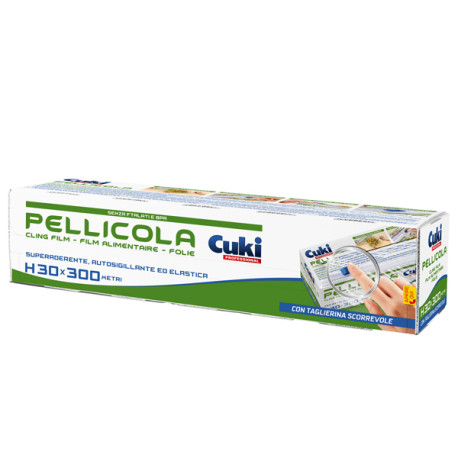 Roll pellicola trasparente - con seghetto - 300 mm x 300 m - PVC - Cuki Professional