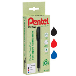 Roller Energel Recycology 96 - punta 0,7 mm - nero/rosso/blu - Pentel - conf. 3 pezzi