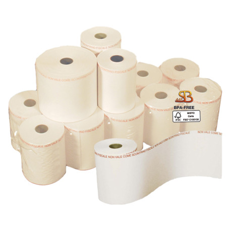 Rotolo per bilancia - 57 mm x 38 m - diametro esterno 82 mm - anima 25 mm - 112 gr - carta termica adesiva BPA free - Sabacart 