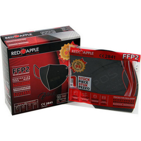 Mascherina NERA RED APPLE FFP2 - KN95 5 Strati Certificata CE 2841 - DPI di Cat III (Conf. Singola)