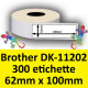 Rotolo di Etichette Compatibie a Trasferimento Termico per Brother DK-11202 mm 62 X 100 300 Etichette