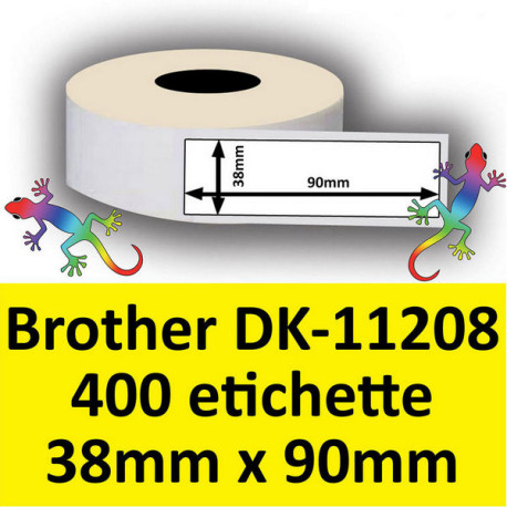 Rotolo di Etichette Compatibie a Trasferimento Termico per Brother DK-11208 mm 38 X 90 400 Etichette