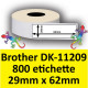 Rotolo di Etichette Compatibie a Trasferimento Termico per Brother DK-11209 mm 29 X 62 800 Etichette