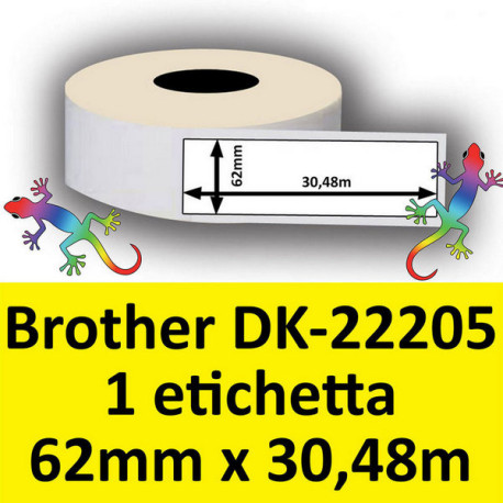 Rotolo di Etichette Compatibie a Trasferimento Termico per Brother DK-22205 mm 30,48 X 62