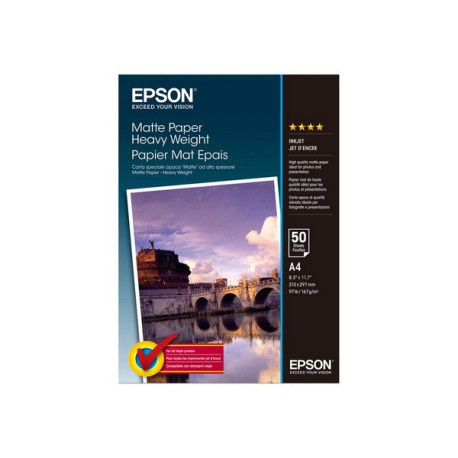 Epson - Opaca - A4 (210 x 297 mm) - 167 g/m² - 50 fogli Carta - per EcoTank ET-2850, 2851, 2856, 4850, L6460- SureColor SC-P700