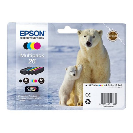 Epson 26 Multipack - Confezione da 4 - nero, giallo, ciano, magenta - originale - blister con radiofrequenza / allarme acustico