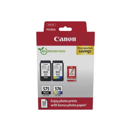 Canon PG-575/CL-576 Photo Paper Value Pack - Confezione da 2 - nero, colore (ciano, magenta, giallo) - originale - confezione d