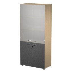 Armadio alto con ante superiori in vetro Essence - con serratura - 90 x 45 x 200 cm - rovere/antraci