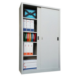 Armadio alto in metallo ad ante scorrevoli - 1 vano e 4 ripiani regolabili - 120x45x200 cm - grigio