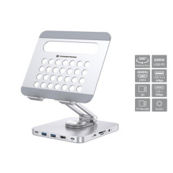 Conceptronic DONN26G, Supporto multimediale, Argento, Alluminio, Tablet, 100 W, MicroSD (TransFlash), SD, SDHC, SDXC