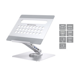 Conceptronic DONN27G, Supporto per computer portatile, Argento, Alluminio, 360°, USB 3.2 Gen 1 (3.1 Gen 1) Type-C, 5000 Mbit/s