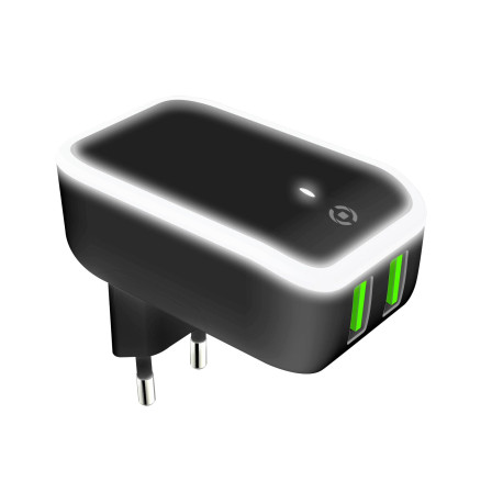 Celly - TC2USBLED - 2 USB-A Wall Charger with Night Light 12W TURBO