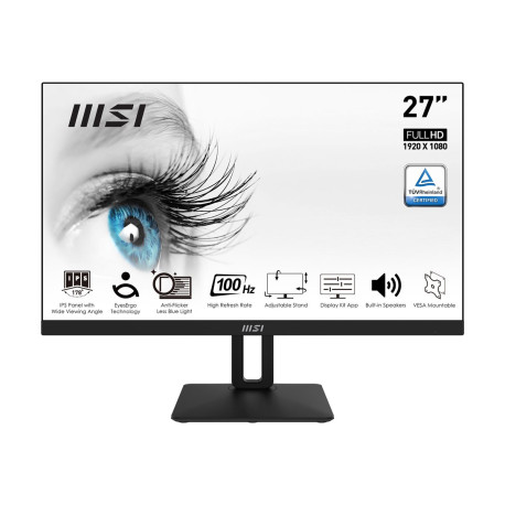 MSI PRO MP271AP - Monitor a LED - 27" - 1920 x 1080 Full HD (1080p) @ 100 Hz - IPS - 300 cd/m² - 1000:1 - 1 ms - HDMI, VGA, Dis