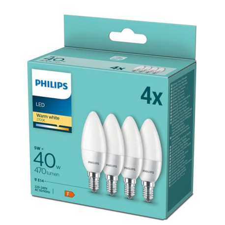 Philips 5 W, E14, 470 lm, 2700 K, 220 - 240V, 4 pc(s)