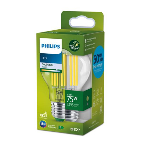 Philips 5.2 W, E27, 4000K, Cool white, 1095 lm