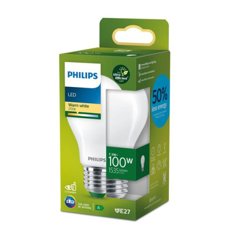 Philips 7.3 W, E27, 2700K, Warm white, 1535 lm